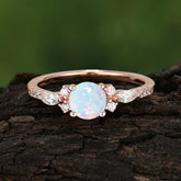 Round Cut 4 Prong Opal Engagement Ring Cluster Anniversary Ring